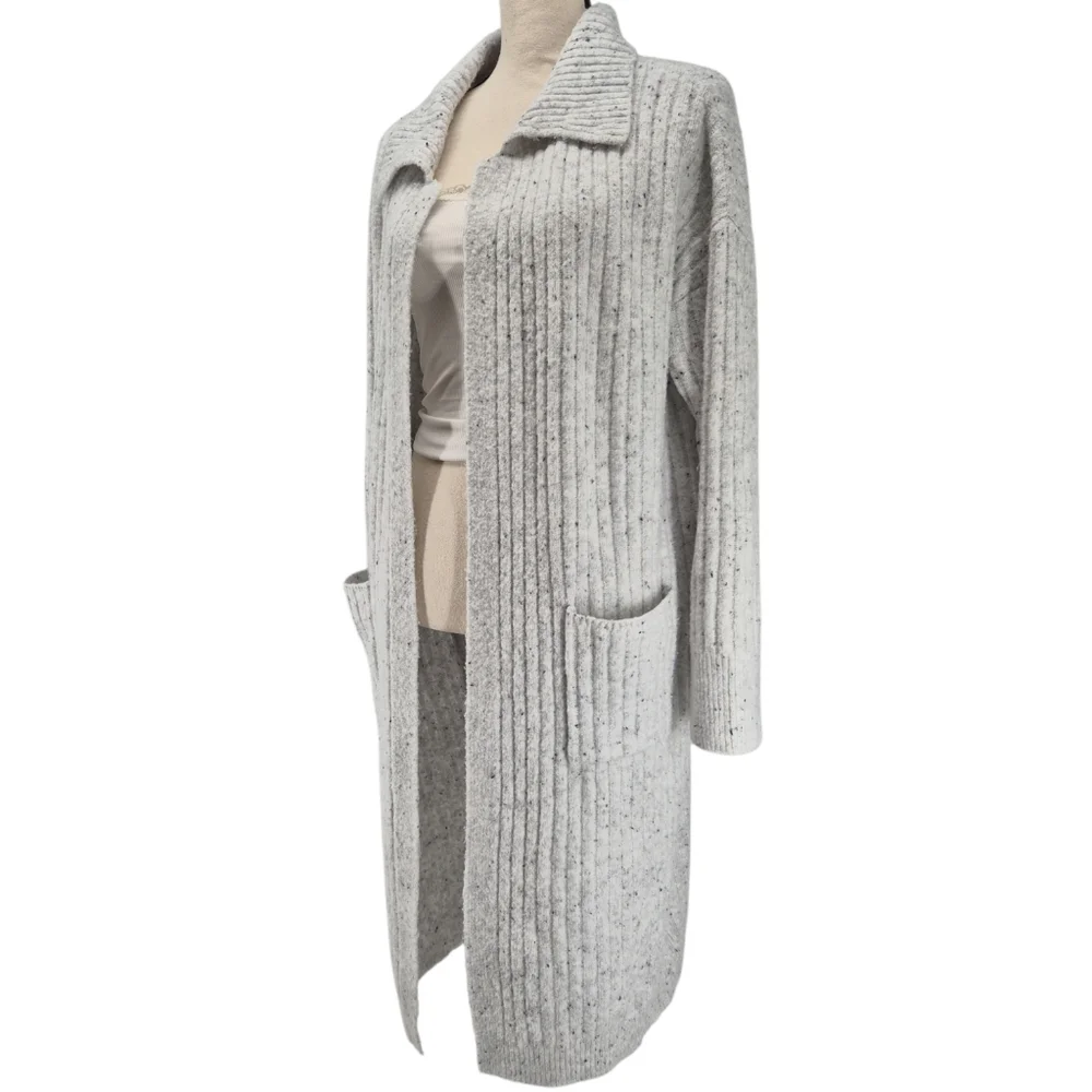 Song of Style Long Ribbed Knit Sz Large Soft Cardigan Duster Gray Fleck‎ Pockets